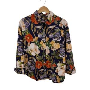 Chicos Floral Button Down Shirt Size 0 US 4 Dark Cottagecore Bloomcore Botanical